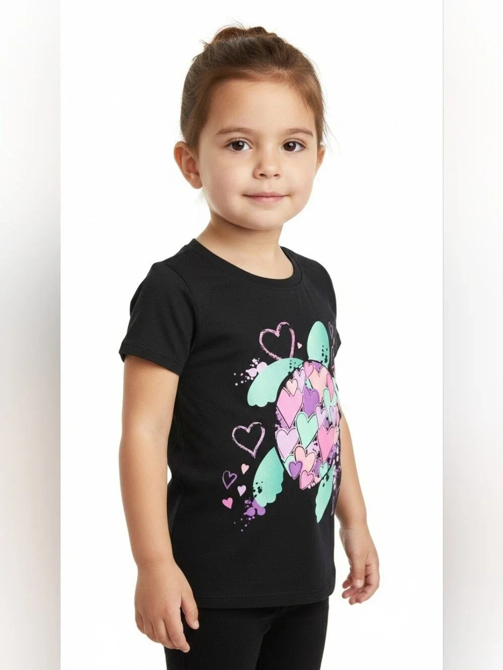 The Children's Place Black Tee with Heart Turtle Graphic 3T